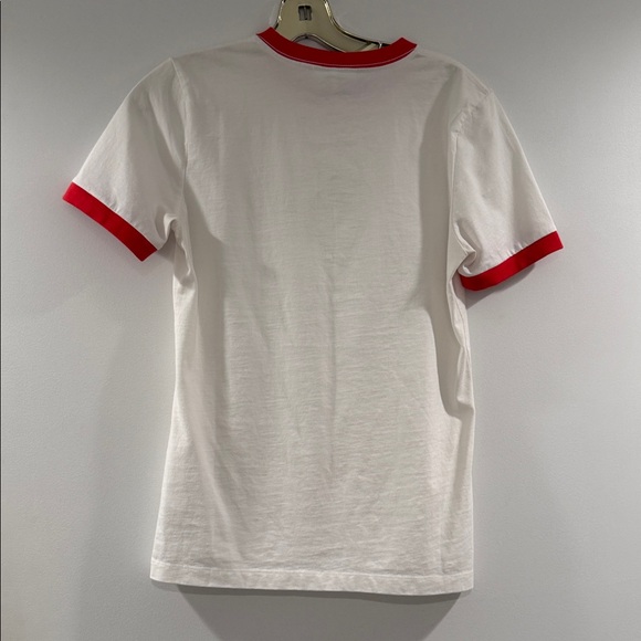 Ganni White Tee with Red Ringer Trim and Logo Ganni Patch, Sz Xsm - Picture 6 of 10